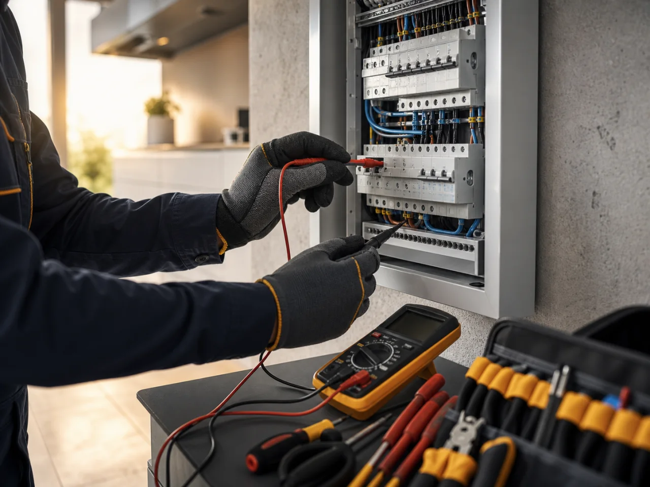 Fachgerechte elektrische Messung an einem Sicherungsverteiler